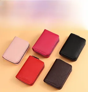 Porte-cartes en cuir RFID en cinq couleurs avec texture litchi et fermeture éclair en U