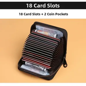 Détail du porte-cartes accordéon noir avec 18 fentes pour cartes et 2 poches billets