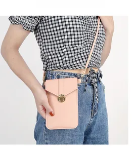 Pink lychee texture crossbody phone bag with gold clasp and adjustable strap for women