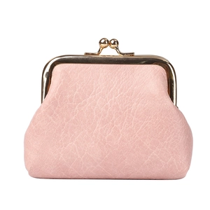 Vintage lichtroze leren portemonnee met gouden sluiting en lychee-patroon afwerking