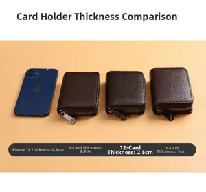 Comparaison de l'épaisseur des porte-cartes en cuir selon la capacité avec un smartphone