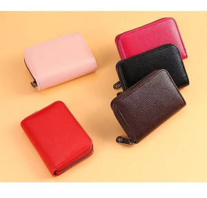 Porte-cartes en cuir à motif litchi en plusieurs couleurs avec fermeture éclair