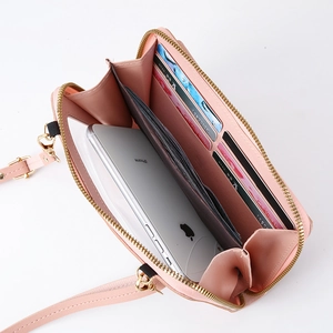 Sac bandoulière rose pour téléphone avec écran tactile et fentes pour cartes en cuir PU