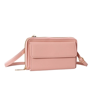 Sac bandoulière rose en cuir PU pour téléphone avec fermeture éclair et bandoulière