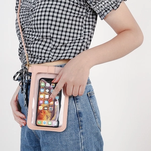 Pink PU leather crossbody phone bag with transparent touch screen window for women