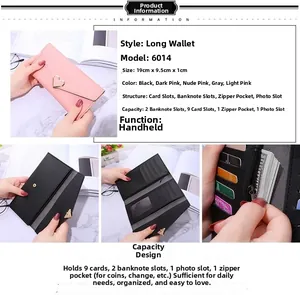 Detailed interior layout of long wallet featuring nine card slots and 19x9.5x1cm dimensions