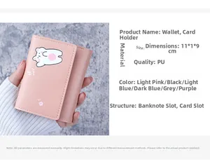 Pink PU leather tri-fold wallet for women showing interior card slots and banknote pocket
