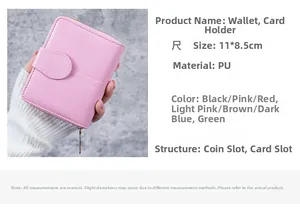Short oil wax leather wallet with front buckle showing dimensions 11x8.5cm for women
