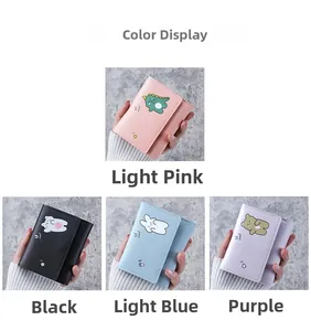 Detailed color display of cute PU leather three-fold wallets with animal cartoons