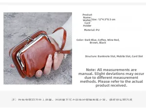 Brown PU leather clasp coin purse featuring zipper closure and multi-functional slots