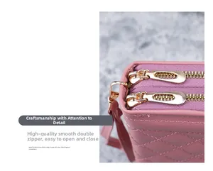 Detail der rosa gesteppten langen Brieftasche mit goldenen Doppelreißverschlüssen
