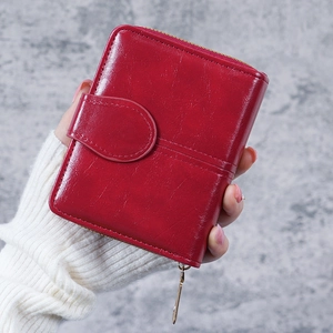 Women Short Wallet Vintage Oil Wax PU Leather Bifold Card Holder With Zipper Buckle Retro Coin Purse Small Pocket
