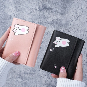 Women's Short 3-Fold PU Leather Wallet Cute Cartoon Bear Print Small Card Holder Mini Coin Purse Clutch Daily Fashion Purse