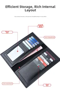 Internal structure of black leather wallet showing multiple card slots and photo window