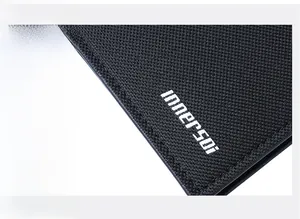 Close-up of black nylon canvas wallet showing high-density texture and innersdi logo