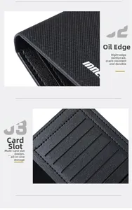 Macro detail of slim textured leather wallet featuring multiple card slots and edge oil craft