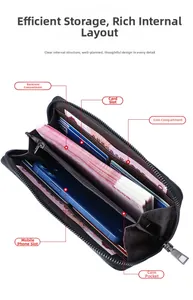 Detail view of large capacity canvas wallet with multiple card slots and phone pocket