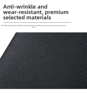 Close-up of premium black PU leather wallet material with wrinkle resistant woven texture