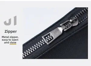 Detail of durable gun-metal zipper on a men's business wallet for smooth closure