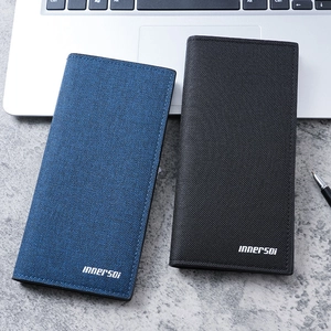 Slim long bi-fold wallet for men with textured finish in black and navy blue