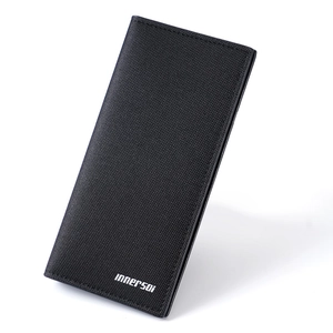 Slim black long wallet for men featuring durable nylon weave and minimalist button closure
