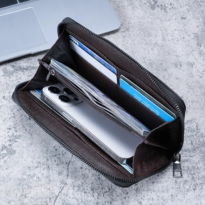 Business canvas long wallet with large capacity card slots and smartphone compartment