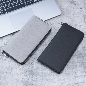 Minimalist canvas long zipper wallet for men in grey and black business style