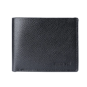 Flache Herrenbrieftasche in Schwarz aus PU-Leder mit Litschi-Struktur und Reißverschluss