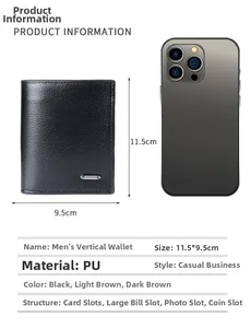 Vertical PU leather men wallet with card slots and bill compartment size comparison