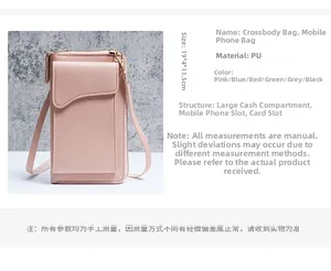 Detail view of pink PU leather crossbody phone bag showing 19x4x11.5cm dimensions