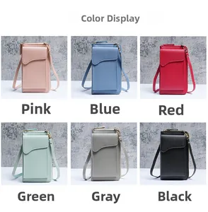 Multi-color collection of minimalist long crossbody phone bags in premium PU leather finish