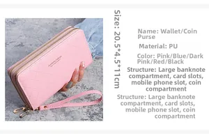 Pink PU leather double zipper wallet featuring a diamond quilted texture and wrist strap