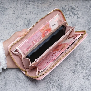 Portefeuille bracelet en cuir rose de luxe avec fentes pour cartes et poche téléphone