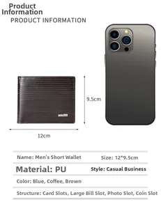 Detail view of business wallet showing 12x9.5cm dimensions and internal structure