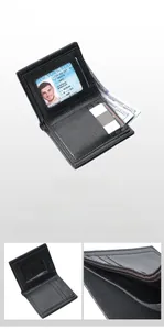 Internal layout of black litchi texture leather wallet with card slots and zipper pocket