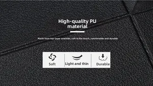 Detailed view of the soft black leather texture on a slim men's tri-fold wallet