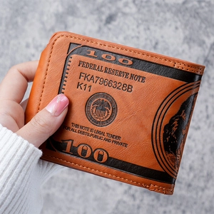 Cartera de hombre en cuero PU marrón con relieve de billete de 100 dólares estilo retro