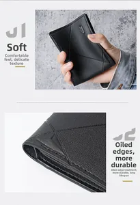 Macro shot of soft black leather wallet featuring diamond texture and durable oil-edge finish