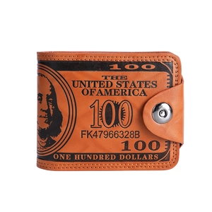 Cartera retro para hombre en cuero PU marrón con diseño de billete de 100 dólares y broche
