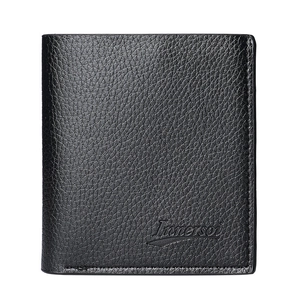 Vertical black lychee grain leather wallet for men with sleek Innerzoi brand logo