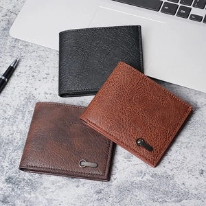 Business casual leather wallet for men in black and brown with textured lychee grain finish