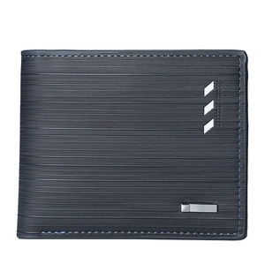 Slim horizontal bifold wallet for men with textured gray finish and metal detail