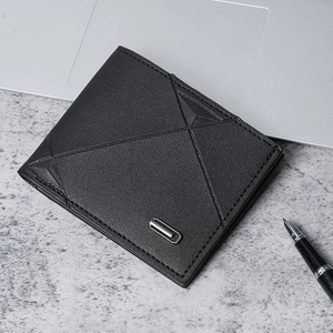 Men Short Bifold Wallet PU Leather Thin Multi Card Slots Business Casual Money Clip With Metal Decor