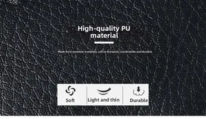 Close-up of soft black PU leather wallet showing fine litchi grain texture and durability
