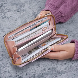 Purple long zipper wallet with large capacity and multi-card slots for women