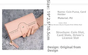 Pink PU leather long trifold wallet size details 19x2.5x10.5cm with tassel charm