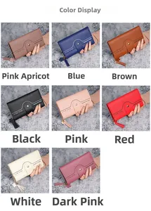 Detailed grid view of stylish long PU leather wallets with tassels in eight vibrant colors