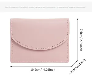 Detailed size guide of light pink PU leather mini wallet with precise dimensions