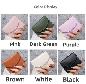 Litchi pattern PU leather wallets displayed in pink, green, purple, brown, white and black