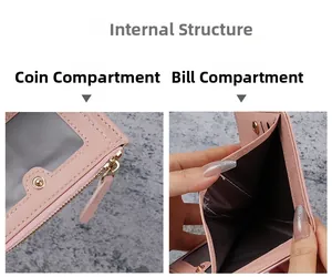 Pink wallet interior featuring a metal zipper pocket, card slots and large bill section